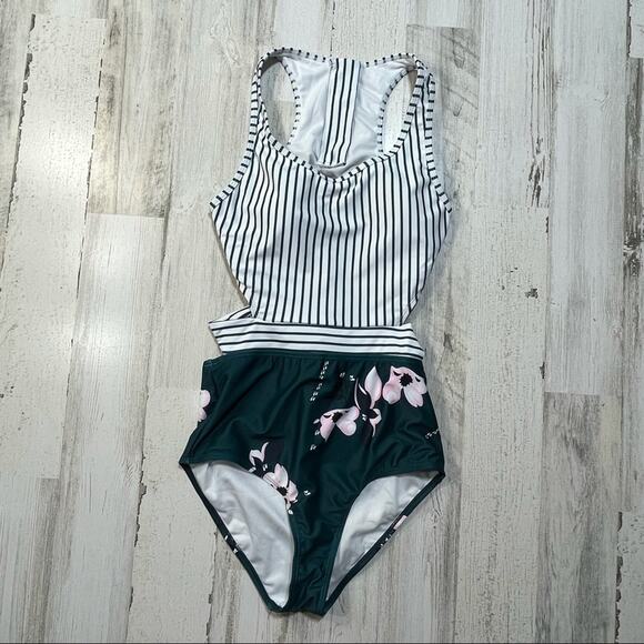 Floral Striped Monokini High-Waisted Racerback - Picture 4 of 8